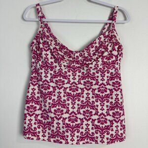 Lands End Pink White Floral Underwire RuchedTankini SWIM TOP‎ Reg 10 Adjustable